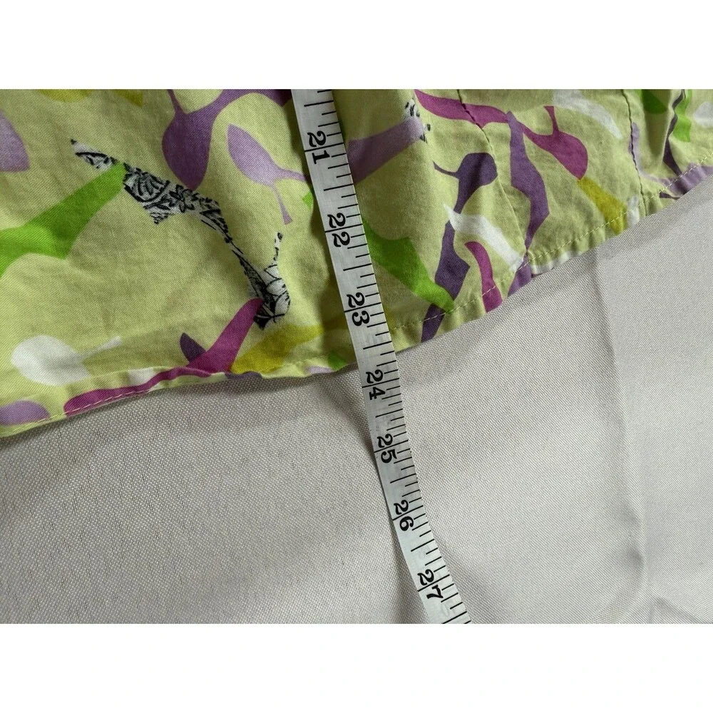 Liz Claiborne Green Pleated A-Line Skirt Womens 10 Abstract High Heel Shoe Print